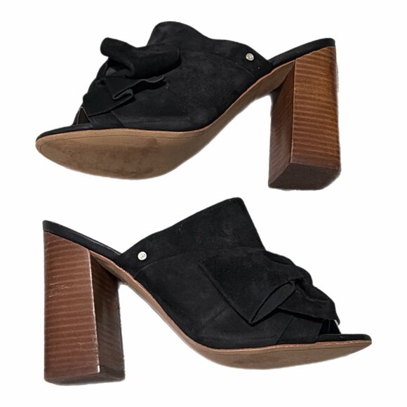 Sam Edelman Sandals Womens 8.5M Black Suede Bow Heel Open Toe YUMI Chic Party - Picture 1 of 16
